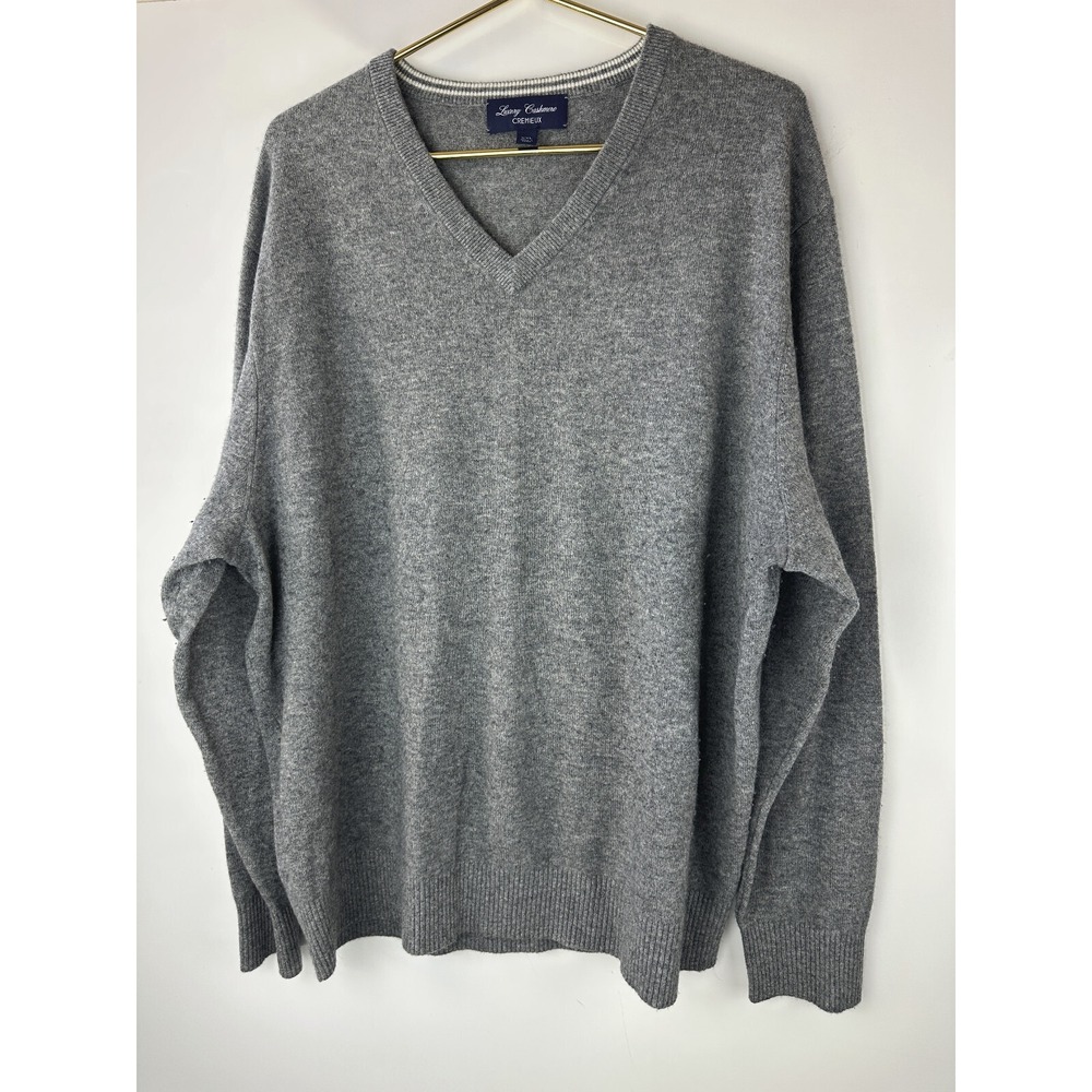 Luxury Cashmere Cremieux V-Neck Sweater Heather Gray Long Sleeve Men's Size XXL - Picture 15 of 15
